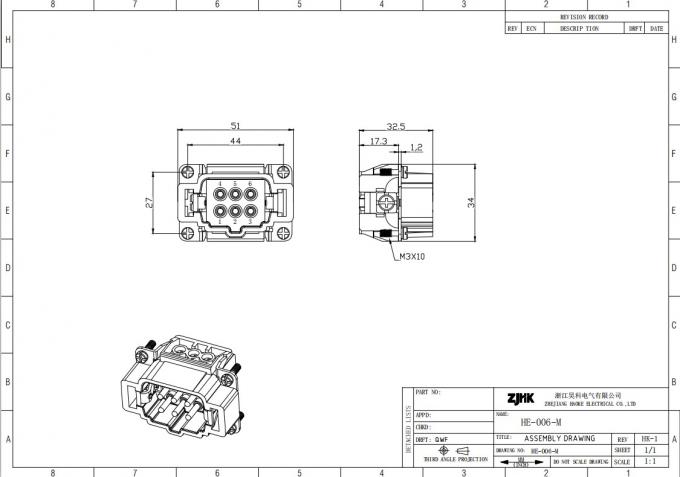 500V Screw In 6 Pin Heavy Duty Connector Fit Injection Molding Machine